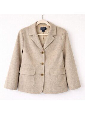 Pendleton Wool Silk Blazer Size 10 Beige Taupe Tailored Jacket Classic